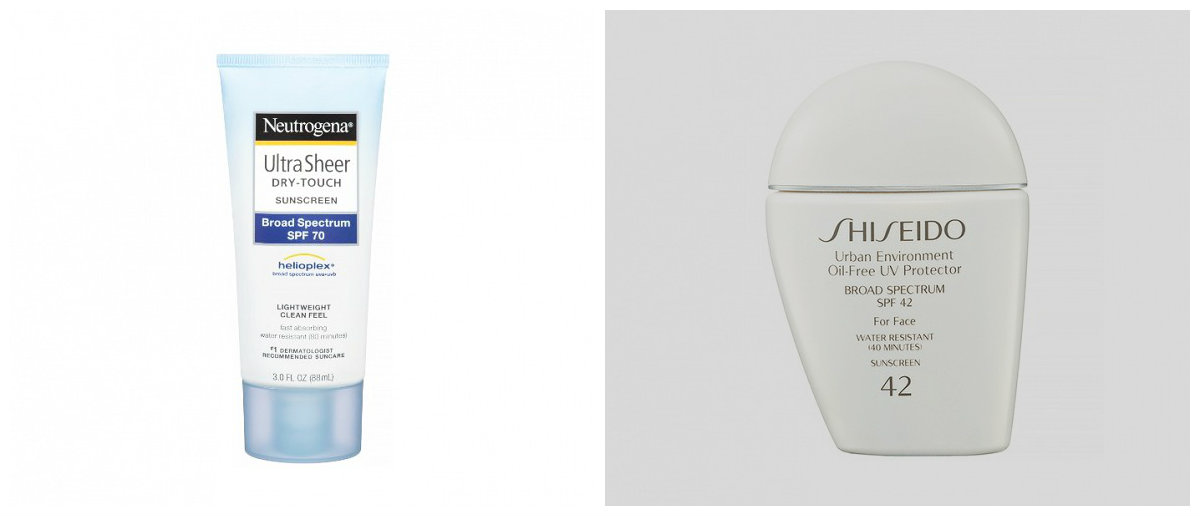 Ultra Sheer Dry Touch Sunscreen SPF 70 de Neutrogena o Urban Environment oil-free UV Protector SPF 42 for face de Shiseido son dos buenas opciones.